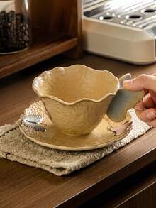Hand‑Painted Underglaze Color Embossed Butterfly Ceramic Cup And Saucer Set, 3D Butterfly Handle Latte Coffee Cup For Afternoon Tea, Ideal For Home Restaurant Cafe, Holiday Birthday Housewarming Present - Multicolor - View 3