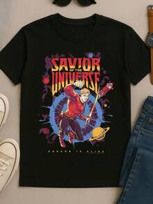 Flash_Gordon_Savior_Of_The_Universe_Retro_Comic_Graphic_Tee - Hitam - View 1