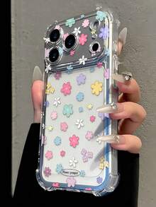 Floral Daisy Elements Reinforced Corners Transparent Anti-Fall Phone Case, Minimalist Spring Style Soft Case, Compatible With 15/15 Pro/15 Plus/15 Pro Max/16/16 Pro/16 Pro Max/17/17 Pro/17 Pro Max, Anniversary Gift, Gift For Her - Multicolor - View 2