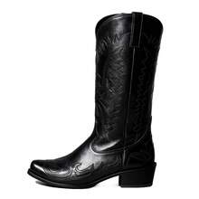 Unisex Mid‑Calf Western Cowboy Boots, Pointed Toe Block Heel, Black & Brown Best For Narrow Slim Feet - Black - View 3