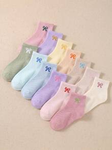 20 Pairs Girls Cute Bow Ribbed Mid-Calf Socks, Breathable Comfortable Soft, All Season Wear, Casual School Daily Wear, Suitable For Toddlers Children Teenagers 1-16 Years Old, Random Assortment - Multicolor - View 8