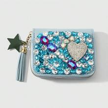 1pc Exquisite Fresh Personalized Multi-Color Asymmetrical Rhinestone Water Drop Heart Flower Star Rabbit Leather DIY Card Holder Wallet, Suitable For Girls And Best Friends Daily Wear, Holiday Gift - Multicolor - View 10