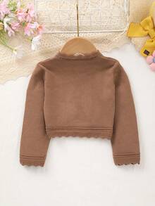 Baby Girl Solid Color Fashion Elegant Hollow Lace Knit Cardigan Shawl, Suitable For All Seasons, Spring, Autumn, Winter, Daily Wear, Outings, Travel, Vacation - Brown - View 6