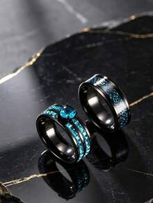 2pcs Fashion Stainless Steel Star Zirconia Open Adjustable Rings, Men's & Women's Birthday Date Outfit Accessories - Black - View 4