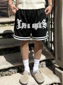 Men's Casual Sports Bermuda Shorts, Elastic Drawstring Loose Street Style Shorts, Suitable For Home And Outdoor Sports - Black - View 5