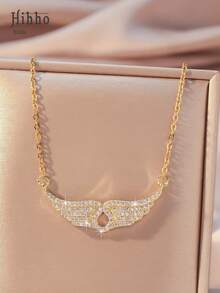 Hihho 1pc Elegant Gentle Angel Wing Rhinestone Necklace, Multiple Styles Available, Mature Style Wing Pendant, Versatile Jewelry For Party And Commute - Gold - View 13