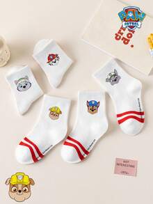 1/5/10 Pairs Paw Patrol Double Stripe Kids Socks, Simple Puppy Design, Winter Mid-Calf Socks, Fun Christmas Children's Socks - Multicolor - View 4