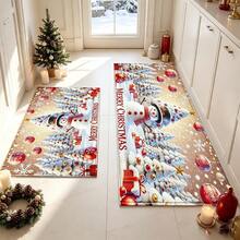 1pc Kitchen Floor Mat, Soft Faux Cashmere Material, Christmas Snowman & Christmas Tree Pattern, Non-Slip, Suitable For Kitchen, Bathroom, Entryway, Multi-Scene Use, Christmas Room Decor, Holiday Gift - Multicolor - View 2