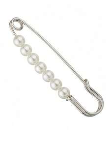 1pc Pearl Brooch Pin, Waist Cincher Pin, Anti-Exposure Brooch Pin, Suitable For Shawl Buckle, Headscarf Clip, Sweater Pin, Women's Jewelry Accessory, Bag Pendant - Silver - View 6