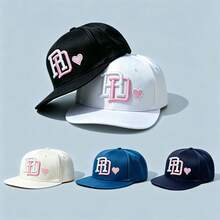 1pc HD Letter Heart Embroidered Flat Brim Snapback Cap Adjustable Hip‑Hop Streetwear Baseball Cap Unisex Fashion Sun Hat - Multicolor - View 2