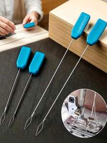 1/2/3pcs Blue Handle Sewing Machine Threader, Threading Guide Device, Long Sewing Machine Threader, Universal Threader For Home And Industrial Sewing Machines, Blue Plastic Handle Threading Needle Guide Device - Multiple Styles - View 1