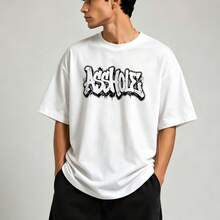Contemporary Chic 100% Cotton Drip Graffiti Letter Graphic Oversized Tee, Men Summer Basic T-Shirt For City Travel & Weekend Holiday - White - View 2