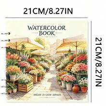 Back To School 21*21 Cm 3-Ring Metal Loose-Leaf Detachable Watercolor Sketchbook, 300g Rough Texture Watercolor Paper Notebook, Flat Lay Drawing Pad, Removable Pages For Art Class Practice, Compatible With Watercolor, Gouache, Acrylic, Ink And Illustration, Durable School Supplies For Teen Art Students And Painting Beginners - Fresh Flowers - View 11