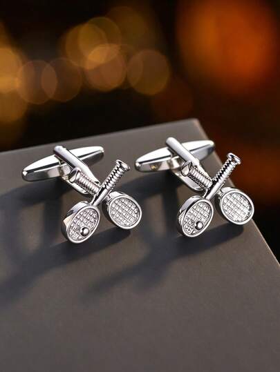1 Pair Fashionable Personalized Tennis Racket Design Copper Cufflinks, Men's Sports Style Shirt Cufflinks