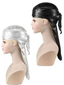 Silky Satin Durag For Men Women, Long Tail Tie Down Do Rag, 360 Waves Hair Wrap, Soft Head Scarf For Sleeping Hip Hop - A - View 11