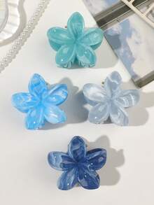 4件組酷冰島海洋藍漸層扶桑花小髮夾，碎髮整理髮夾，波希米亞風海灘度假氛圍女孩髮飾 - 海藍色系 - 查看 6