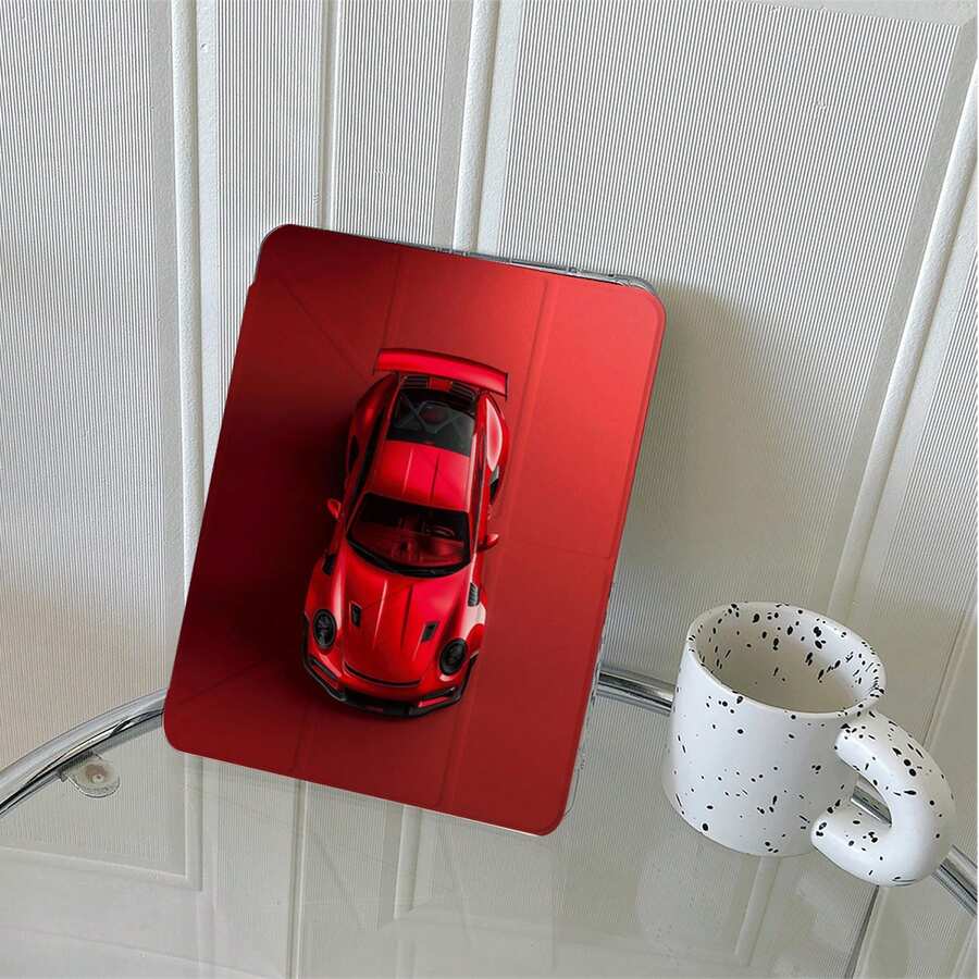 1pc Vintage Racing Print Tablet Protective Case With 3+Y Fold Multi-Angle Magnetic Stand, Pen Slot And Auto Sleep/Wake Function, Compatible With IPad PRO/AIR, Pad 5/6/21, Pad, MatePad, Honor Pad - Multicolor - View 1