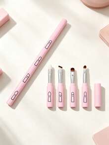 1pc Portable 5-In-1 Makeup Brush, Lightweight Detachable Design, Multi-Functional Beauty Tool For Eyeshadow, Eyebrow, Lip And Eyeliner, Ideal For On-The-Go Makeup - Pink - View 8