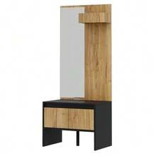 Hall Tree Set With Coat Rack, Hooks, Mirror, Shoe Bench, And 2 Drawers 60*38*145 Cm - Black - View 11