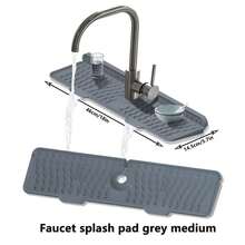 1pc Silicone Faucet Drain Mat, New Kitchen And Bathroom Sink Splash Guard Thickened Draining Mat, Long Faucet Splash Sink Mat Stackable, Bathroom And Kitchen Faucet Splash Guard, Adds A 3-Degree Slope To Prevent Water Accumulation - Multicolor - View 11