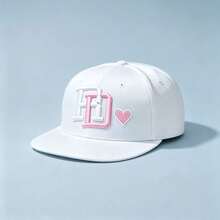 1pc HD Letter Heart Embroidered Flat Brim Snapback Cap Adjustable Hip‑Hop Streetwear Baseball Cap Unisex Fashion Sun Hat - Multicolor - View 14