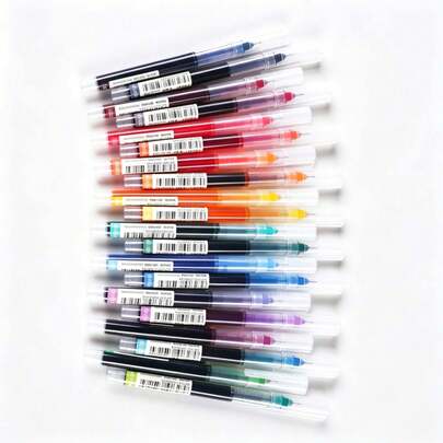24 pièces Stylos à bille à encre liquide colorés, pointe fine de 0,5 mm, écriture fluide, niveau d'encre visible, fournitures scolaires pour étudiants, stylos de signature de bureau, convient pour la prise de notes, le journal de bord, les projets de dessin, les stylos de peinture de journal DIY, les stylos colorés de grande capacité, les stylos marqueurs, les articles essentiels pour la rentrée scolaire