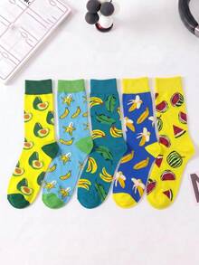 1/5/10 Pairs Men's Mid-Calf Socks, Funny Avocado Cartoon Unisex Sports Style Long Socks, Crazy Happy Socks - Multicolor - View 10