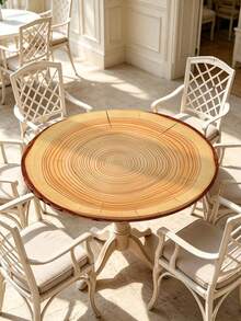 1pc Wood Grain Round Tablecloth, Daily Tablecloth With Elastic Edge, Soft And Wrinkle-Resistant, Waterproof, Oil-Resistant, Scratch-Resistant, Suitable For Round Dining Table, Outdoor Restaurant Decoration And Outdoor Party, Kitchen, Baking, Outdoor Decor, Outdoor Patio, Breakfast, Brunch And Party Decoration - B - View 1