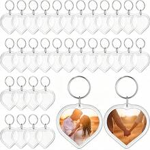 Transparent Heart-Shaped Acrylic Photo Frame Keychain, Large Head Sticker Photo Insert Key Ring, Blank Rectangular Double-Sided Photo DIY Pendant Frame - Transparent-heart Shape - View 1