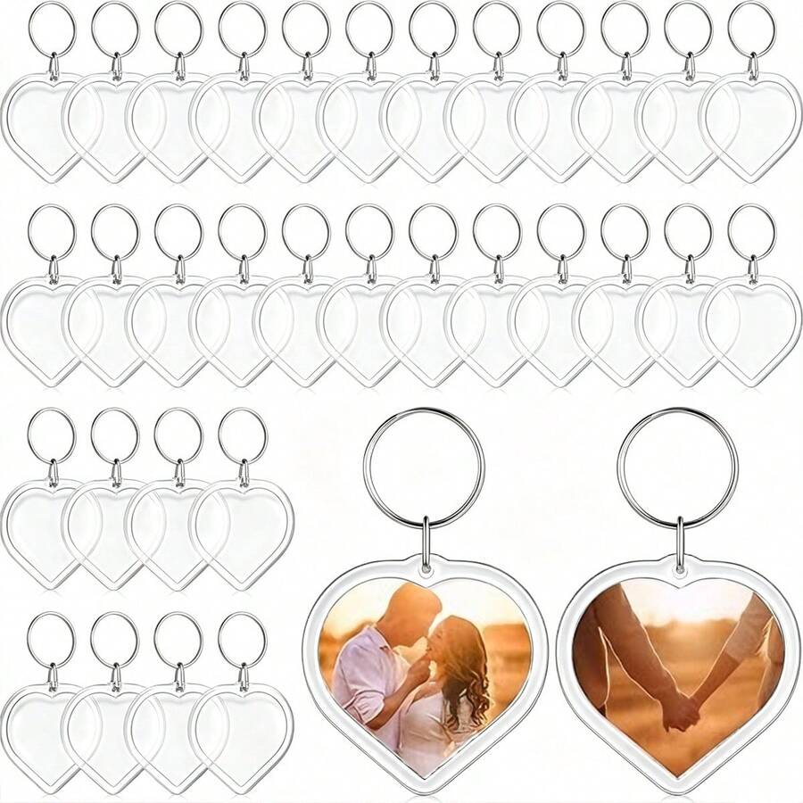 Transparent Heart-Shaped Acrylic Photo Frame Keychain, Large Head Sticker Photo Insert Key Ring, Blank Rectangular Double-Sided Photo DIY Pendant Frame - Transparent-heart Shape - View 1