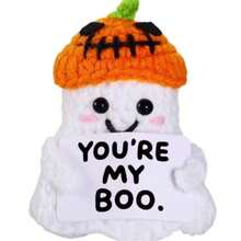 1pc Emotional Encouragement Gift Pumpkin Hat Ghost Handmade Crochet Production, Friend Gift Halloween Gift Desktop Decoration Encouragement Label Suitable For Gift Giving, Shelf Display Or Bedside Furniture, Suitable For Daily Indoor Decoration. - Multicolor - View 1