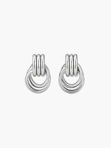 Vandermere 2pcs 18K Gold Plated Stainless Steel Colorblock Knot Design Chunky Jewelry Bohemian Style Hoop Earrings For Women - Embrace - View 6