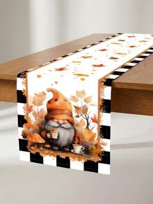 1 Pc Fall Gnome Autumn Leaves Table Runner Thanksgiving Table Runner Washable Suitable For Outdoor Indoor Party Kitchen Home Dining Table Center Can Be Used For Living Room Rectangular Dining Table Restaurant Decoration - Black and White - View 3