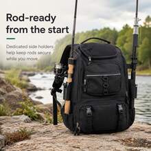 Practical Angling Backpack With Abundant Storage Space, Multi‑Pocket Rucksack Perfect For Outdoor Fishing Excursions And Gear Arrangement - Black - View 7