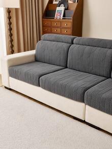 1PC Herringbone Textured Stretch Sofa Seat Cover,Soft Skin-Friendly Easy Clean Scratch Resistant Couch Cushion Protector, Machine Washable All-Season Pet Friendly Sofa Slipcover For 1/2/3 Seater & L-Shaped Corner Sofa - Dark Grey - View 8