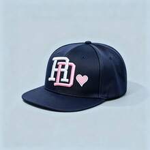 1pc HD Letter Heart Embroidered Flat Brim Snapback Cap Adjustable Hip‑Hop Streetwear Baseball Cap Unisex Fashion Sun Hat - Multicolor - View 12