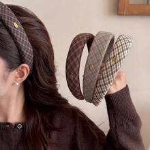 3PCS Early Autumn Plaid Preppy Style Headbands 2026 New Vintage High Crown Hair Hoops For Daily Wear And Outings Hair Clips Headwear - Multicolor - View 2