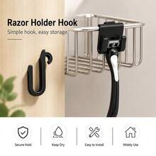 2/4pcs No Drill Bathroom Shelf Hooks, Hanging For Razor Holder, Shower Caddy Storage Organizer, Plastic Hook For Razor, Toothbrush, Bath Sponge, Loofah, Washcloth, Cleaning Brush, Sink Rack, Cabinet Basket Additions, Black White Clear - One Size Fits All - View 1