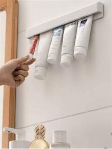 1/2/3pcs Wall-Mounted Toothpaste/Facial Cleanser Holder, Plastic Wall Storage Clip, White Easy-To-Install Bathroom Wall Clip, Toothpaste/Facial Cleanser Holder, Hand Cream Storage Rack - White - View 10