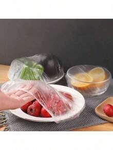100pcs Disposable Elastic Food Covers - Stretchable Plastic Wrap Suitable For Bowls, Plates, Shoes And Showerheads - Multipurpose Dust-Proof Waterproof Kitchen Storage Film - View 7