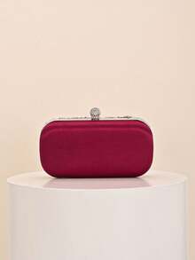 1pc Vintage Burgundy Handmade Beaded Evening Clutch Bag, Fully Decorated With Rhinestones And Pearls Embroidery, Spherical Rhinestone Kiss Lock, Luxurious And Eye-Catching, Wedding Banquet Party, Women's Formal Hard Shell Clutch Bag - Burgundy - View 6