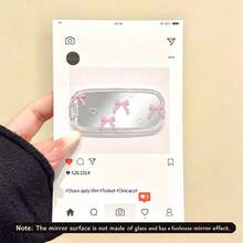 1pc Cartoon Heart Pink Bow Makeup Mirror Phone Stand, Foldable Adhesive Mirror, Minimalist Portable New Style - Multicolor - View 4