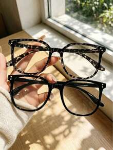 2pcs Square Decorative Glasses, Modern Casual Eyewear Accessories, Suitable For Office, Dating, Street Style, School And Daily Casual Wear - Transparent - View 8