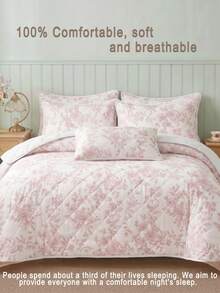 2/3pcs Pink Ruffle Edge Line Drawing Floral Branch Digital Print Bed Sheet Set (1pc Bed Sheet + 1/2pcs Pillowcases), Minimalist Design, Multi-Functional, Modern Minimalist Polyester Fabric, Soft And Comfortable - Multicolor - View 5