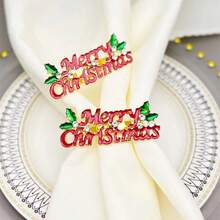 6/12pcs/Merry Christmas Napkin Rings, Red Letter Napkin Holders, Christmas Napkin Storage Decoration, Holiday Party Restaurant Tableware Decor - Red - View 5
