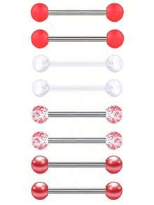 8pcs Punk Style Cool Spherical Decor & Artificial Crystal, 14G, Suitable For Tongue Ring And Nipple Ring, Unisex. Piercing Jewelry - 8-piece Set - View 11