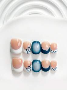 10pcs Fresh Style Handmade Press-On Nails, Polygel Nail Art Set, Hand-Painted Floral & Polka Dot, Blue & White Color, Minimalist Korean Style, Includes Nail Tools, 3 Sizes Available, Square/Short Square/Almond Shape, Suitable For Party, Dancing, Daily Wear - Multicolor - View 15