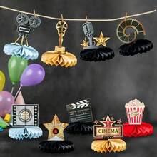 AFYPRTY 9 Pcs Movie Themed Honeycomb Centerpieces Paper Table Decorations Cinema Party Supplies For Tabletop Decor Oscar Themed Celebration Events - Style 1 - View 9