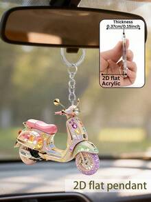 2D Acrylic Shiny Motorcycle-Shaped Keychain, Electric Vehicle Pattern Bag Charm, Daily Decorative Gift, Suitable For Backpack, Wallet, Phone, Earphone, Car Charm, Unique Birthday Gift, Party Gift, Back To School Gift, Teacher's Day Gift, Halloween Christmas Gift - Multicolor - View 8