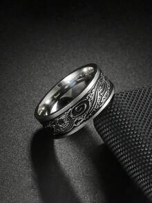 5 Pcs/Set Vintage Stainless Steel Men's Ring Set, Wisteria & Wave Patterns - Ring 5-piece Set - View 3